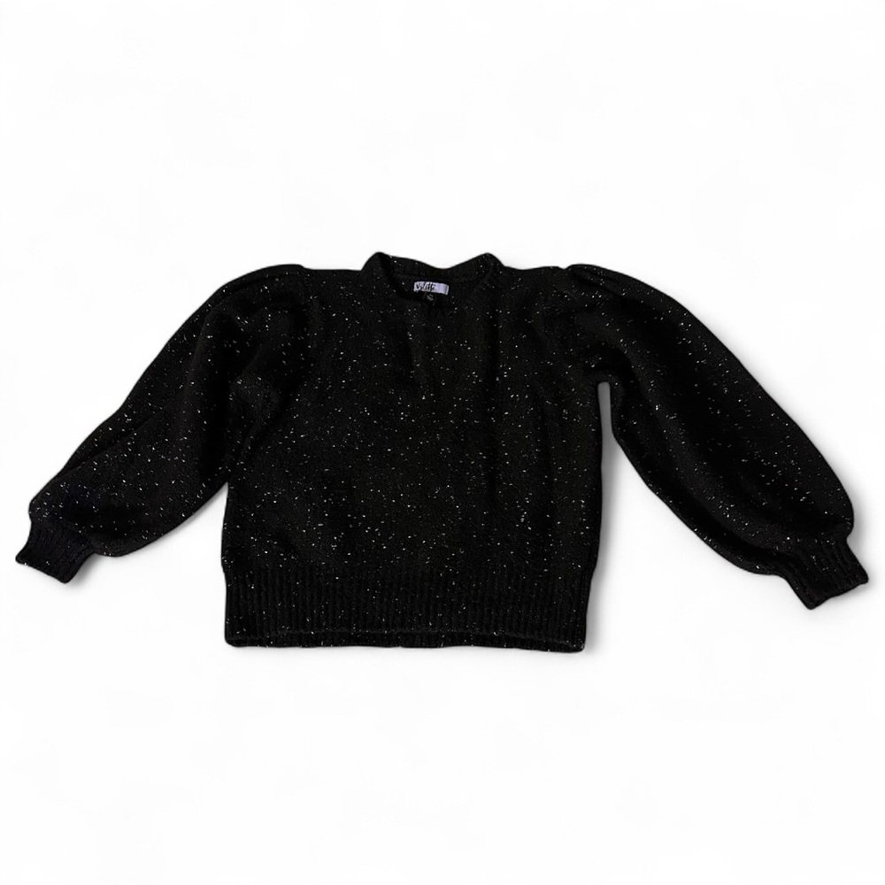 Medium Vylette Black Glitter Sparkle Pull Over Sweater with Balloon Sleeves